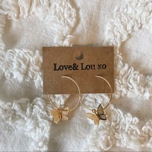 handmade gold butterfly hoops